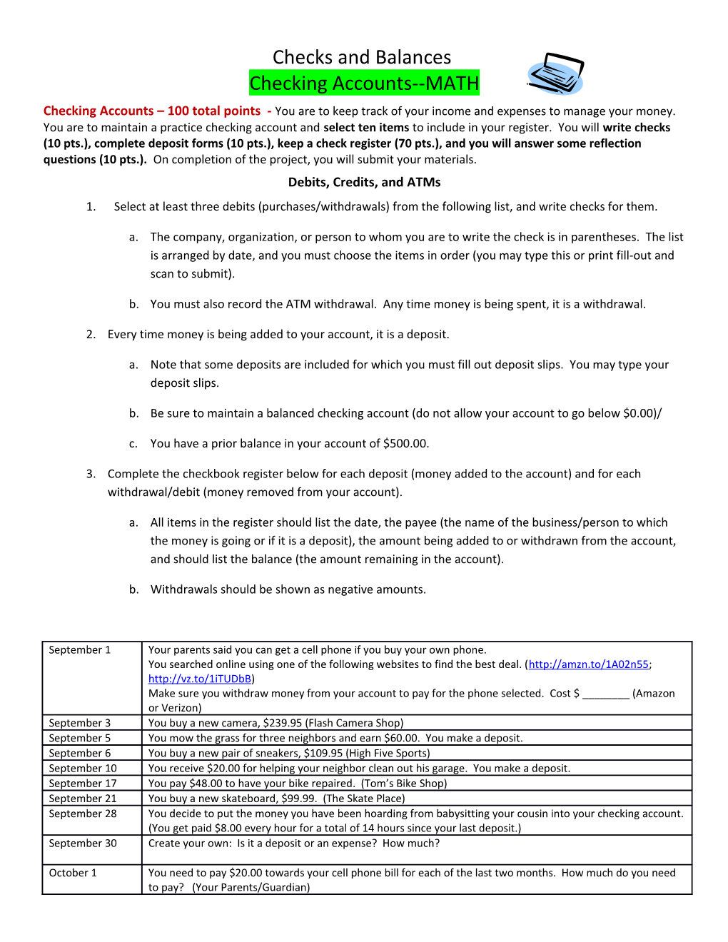 Debits, Credits, and Atms