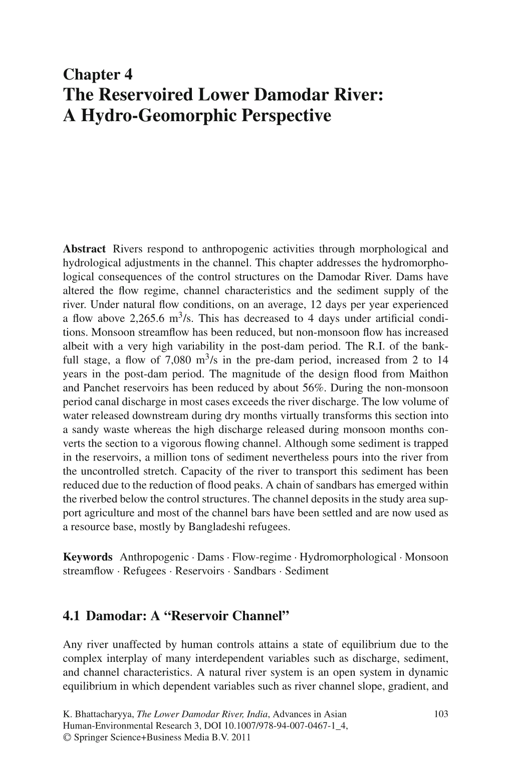 Chapter 4 the Reservoired Lower Damodar River: a Hydro-Geomorphic Perspective