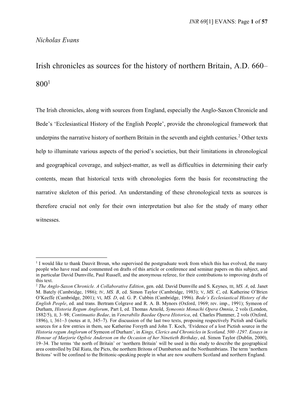 Irish Chronicles As Sources for the History of Northern Britain, A.D. 660–