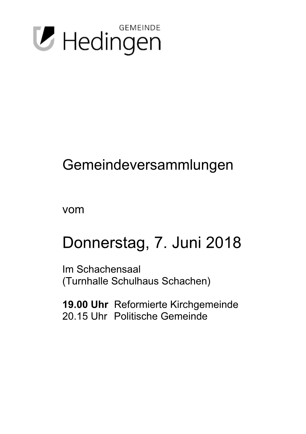 Donnerstag, 7. Juni 2018