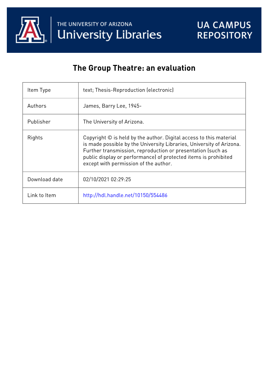 The Group Theatre: an Evaluation