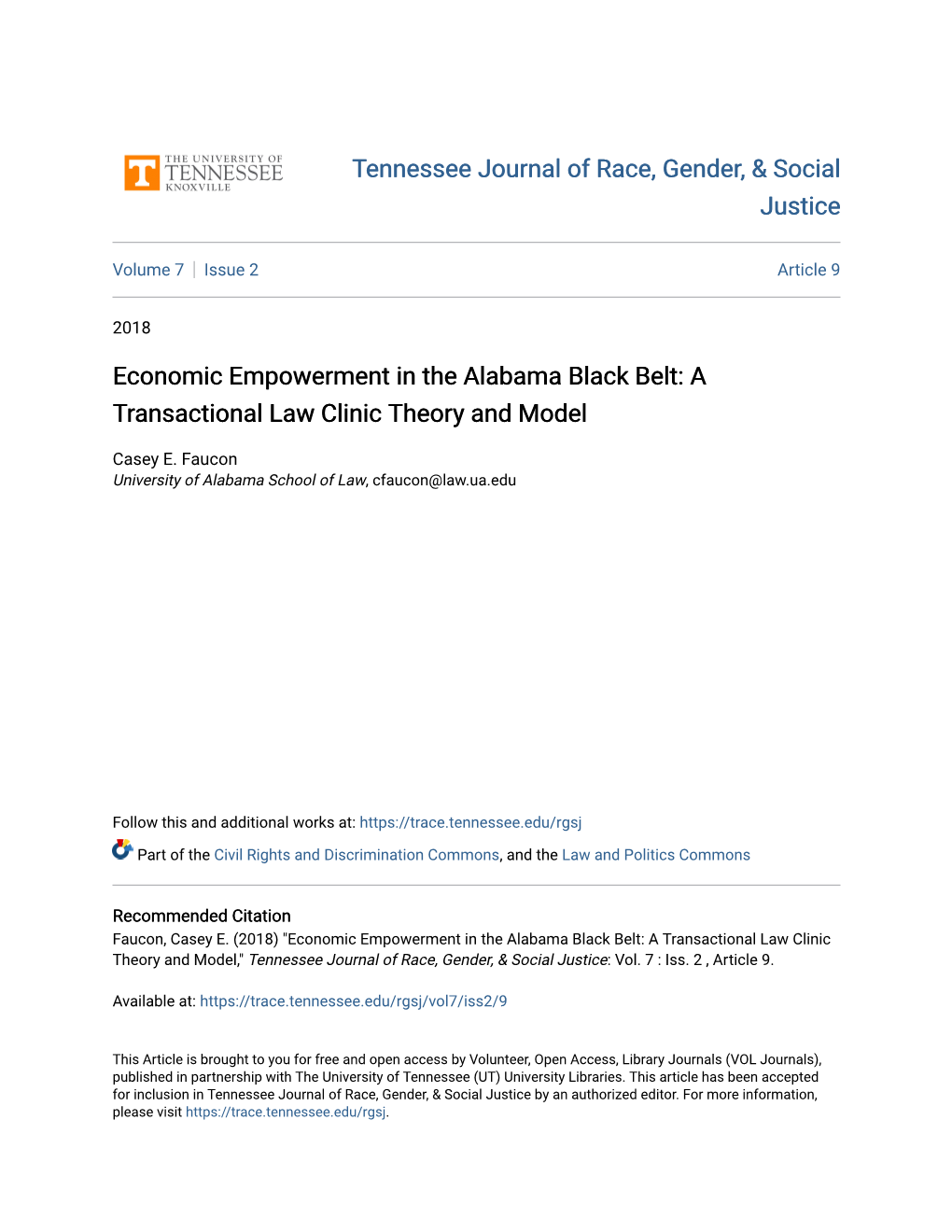 Economic Empowerment in the Alabama Black Belt: a Transactional Law Clinic Theory and Model