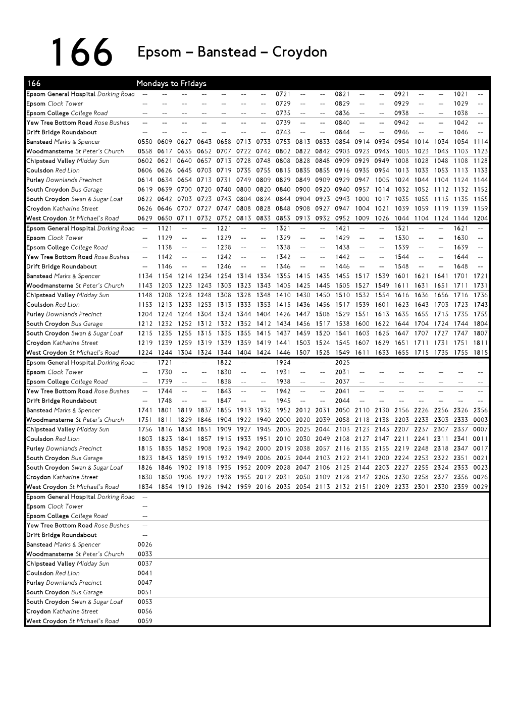 166 Epsom – Banstead – Croydon