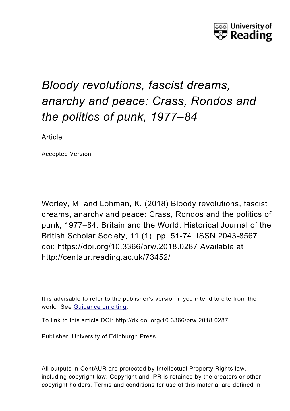 Crass, Rondos and the Politics of Punk, 1977–84