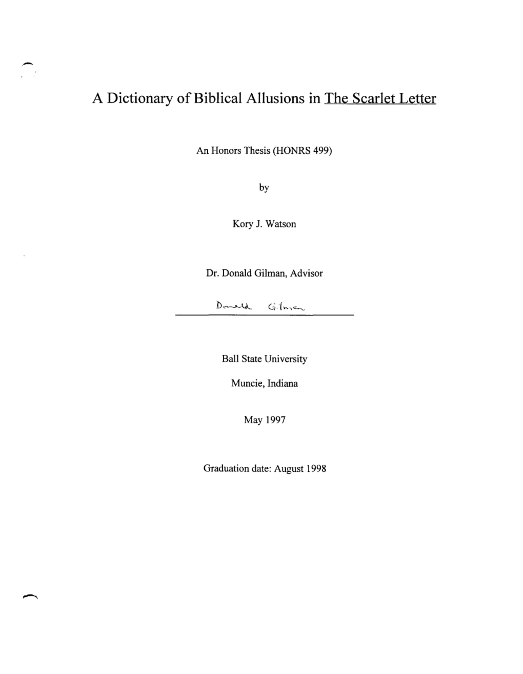 A Dictionary of Biblical Allusions in the Scarlet Letter