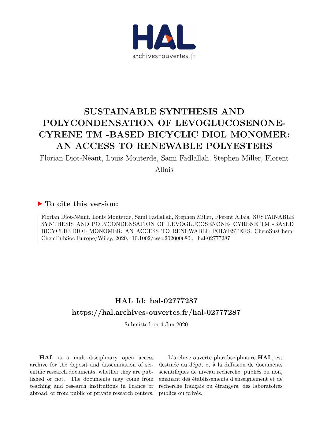 Sustainable Synthesis and Polycondensation Of