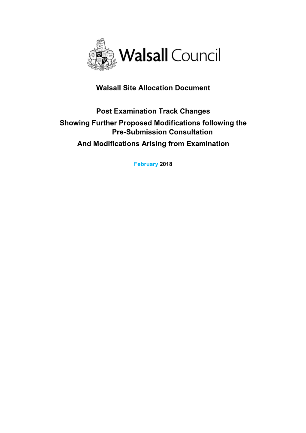 Walsall Site Allocation Document Post Examination Track Changes