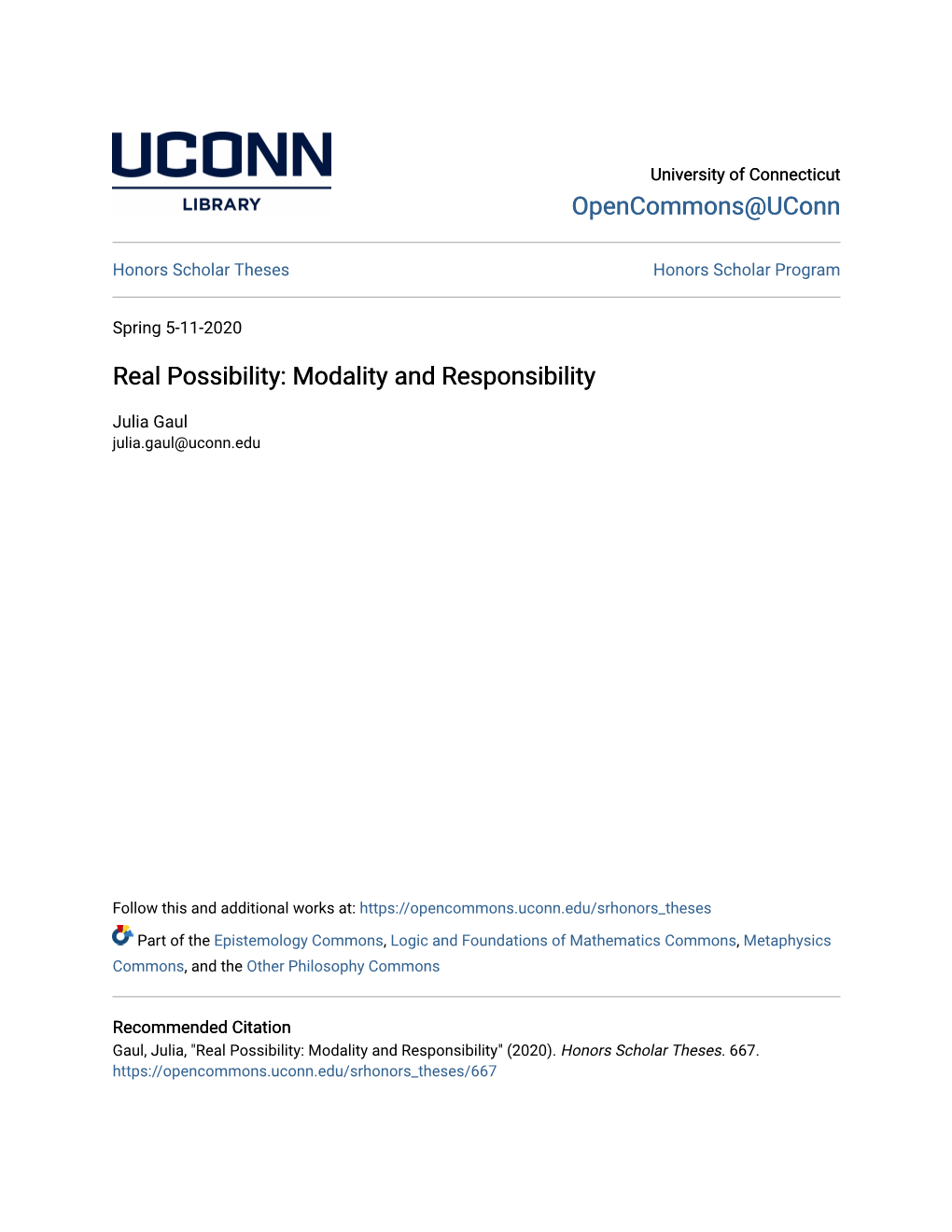 Real Possibility: Modality and Responsibility