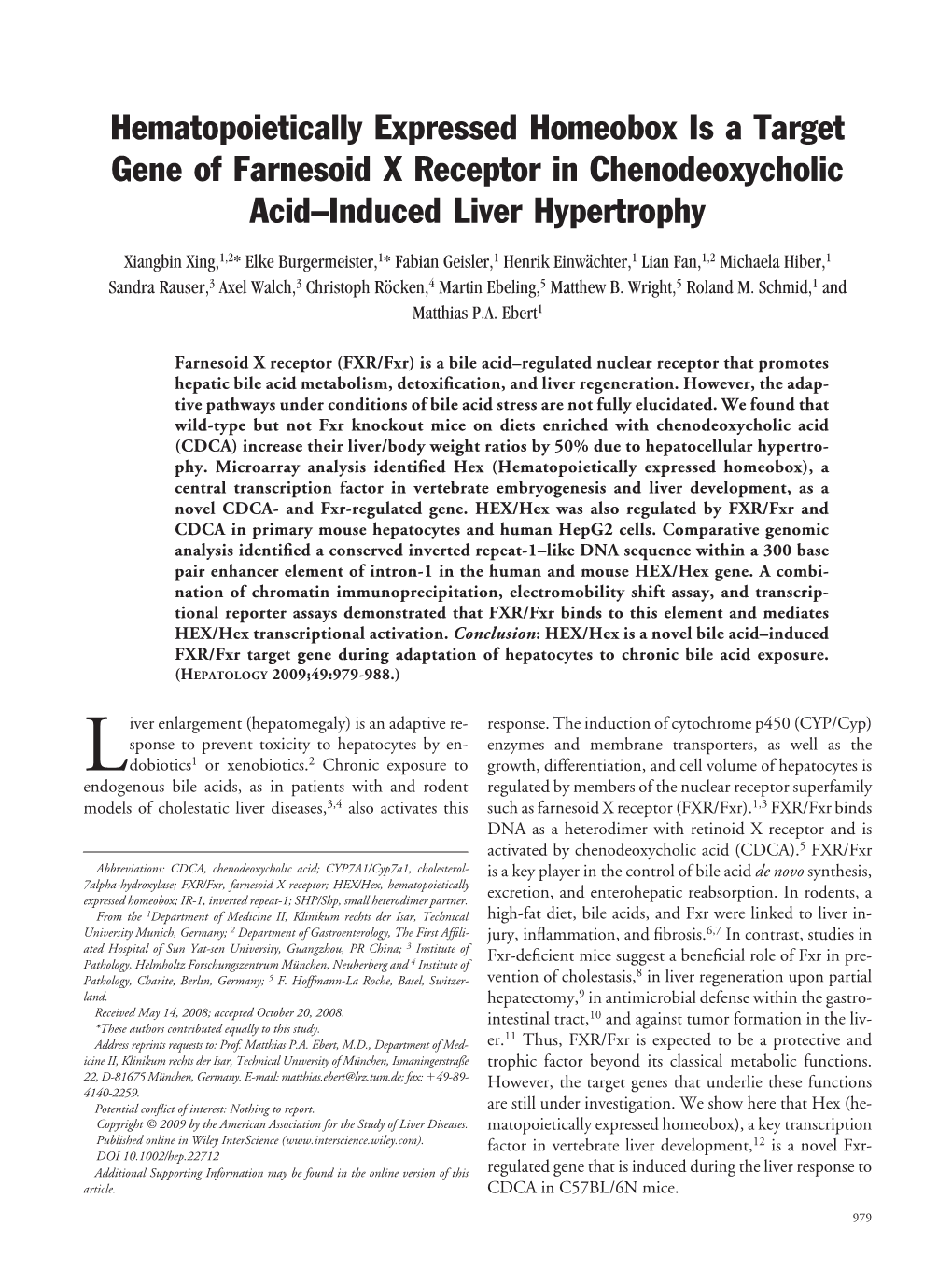 Hematopoietically Expressed Homeobox Is a Target Gene of Farnesoid X Receptor in Chenodeoxycholic Acid–Induced Liver Hypertrophy