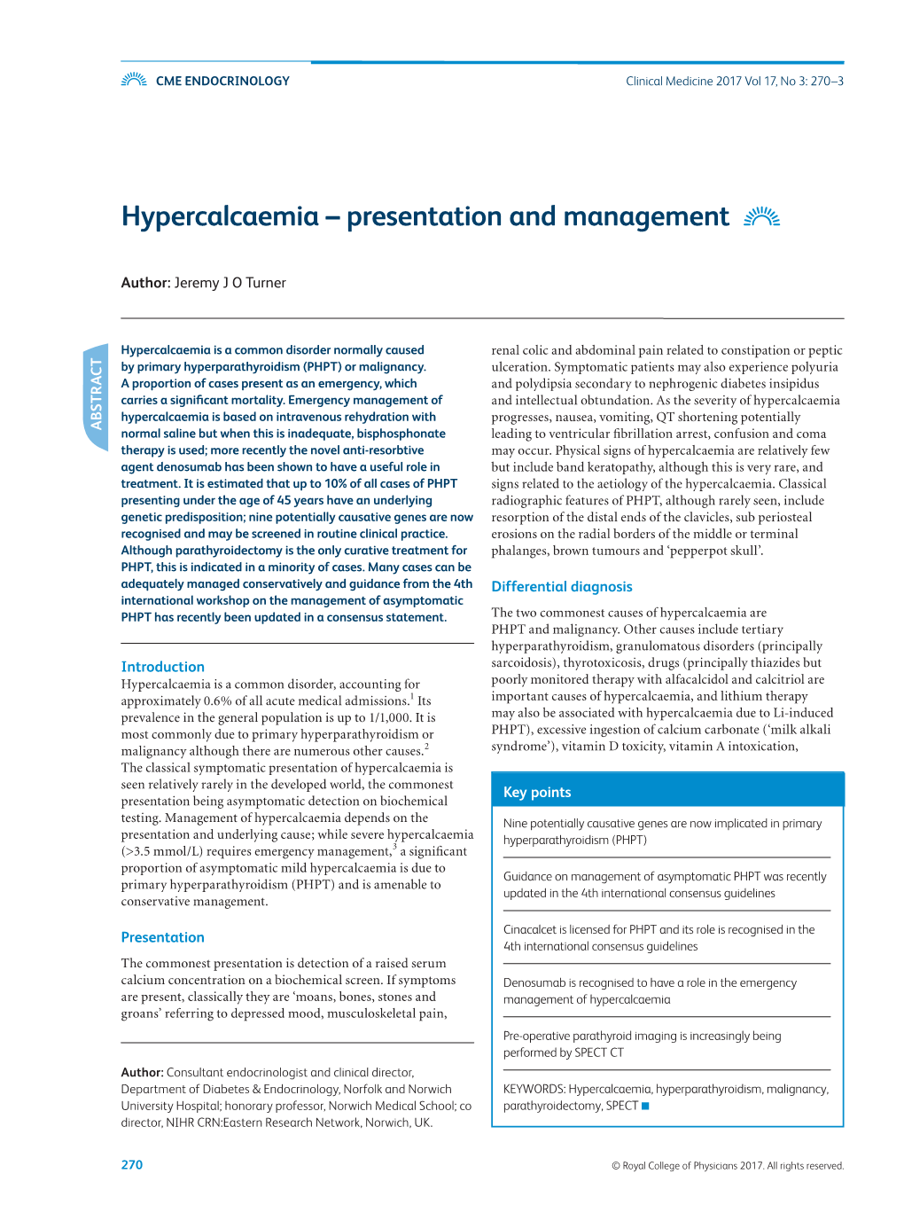 Hypercalcaemia – Presentation and Management