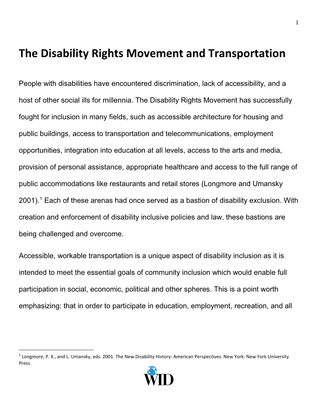 The Disability Rights Movement and Transportation