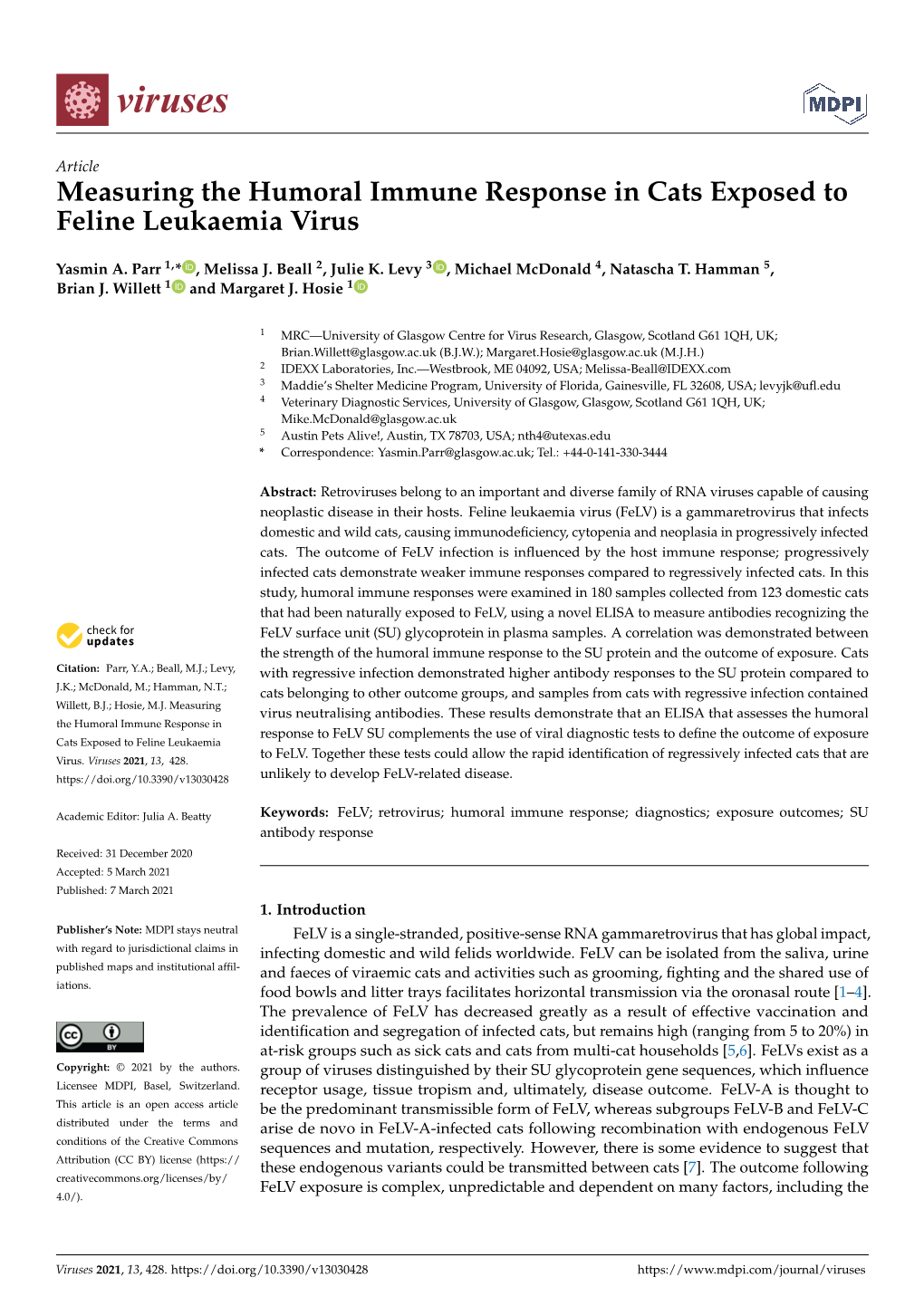 Measuring the Humoral Immune Response in Cats Exposed to Feline Leukaemia Virus