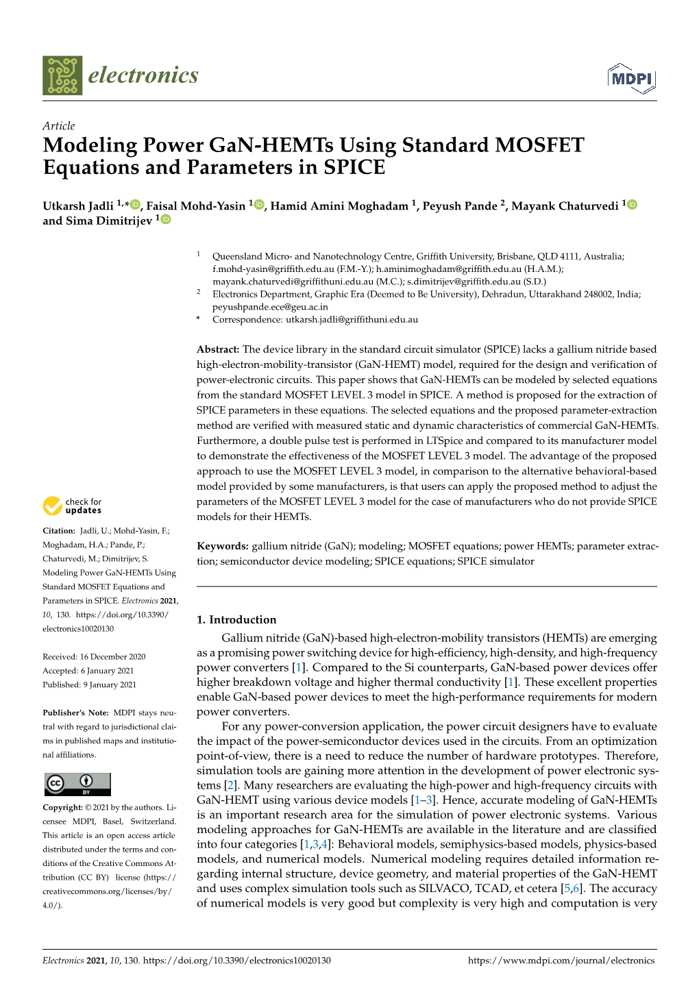 Modeling Power Gan-Hemts Using Standard MOSFET Equations and Parameters in SPICE