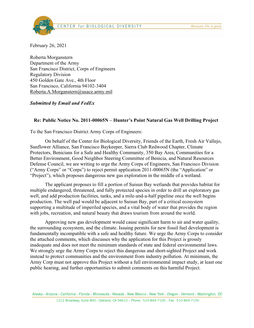 Hunters Point Gas Drilling Project Letter