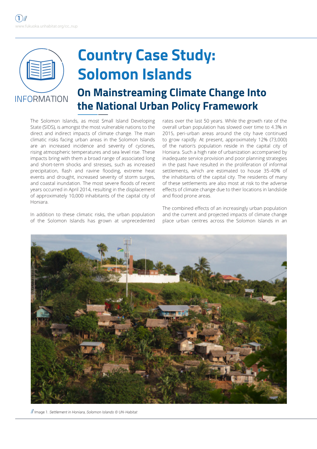 Solomon Islands on Mainstreaming Climate Change Into INFORMATION the National Urban Policy Framework