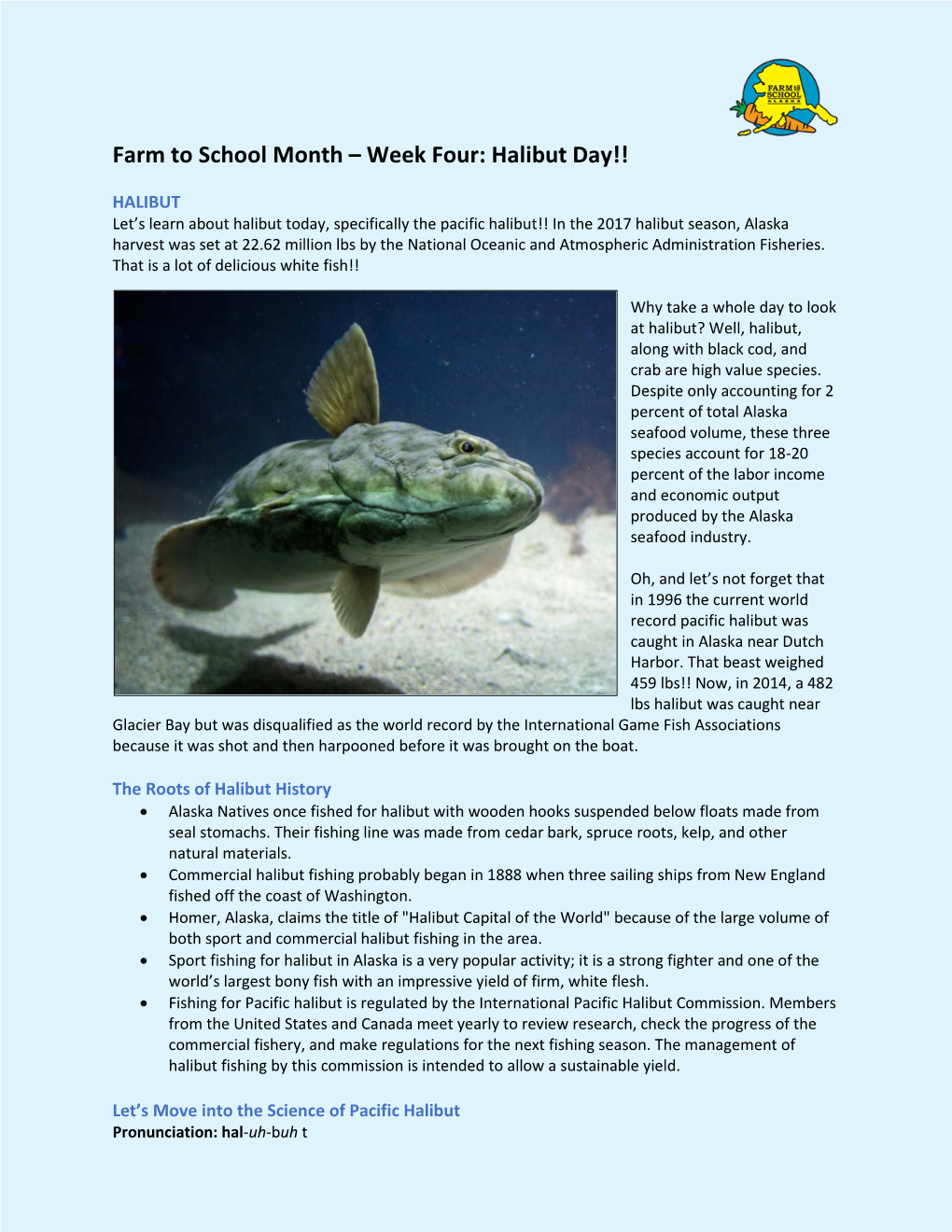 Farm to School Month – Week Four: Halibut Day!!