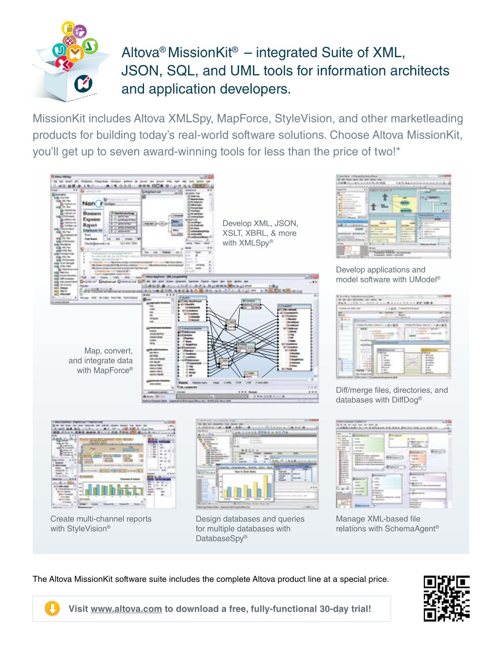 Altova® Missionkit® – Integrated Suite of XML, JSON, SQL, and UML Tools for Information Architects and Application Developers