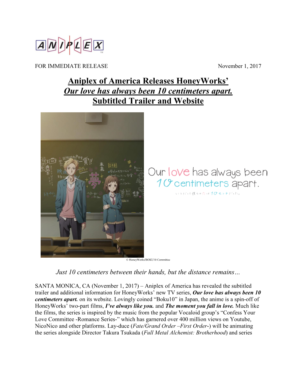 Aniplex of America Releases Honeyworks' Our Love Has Always