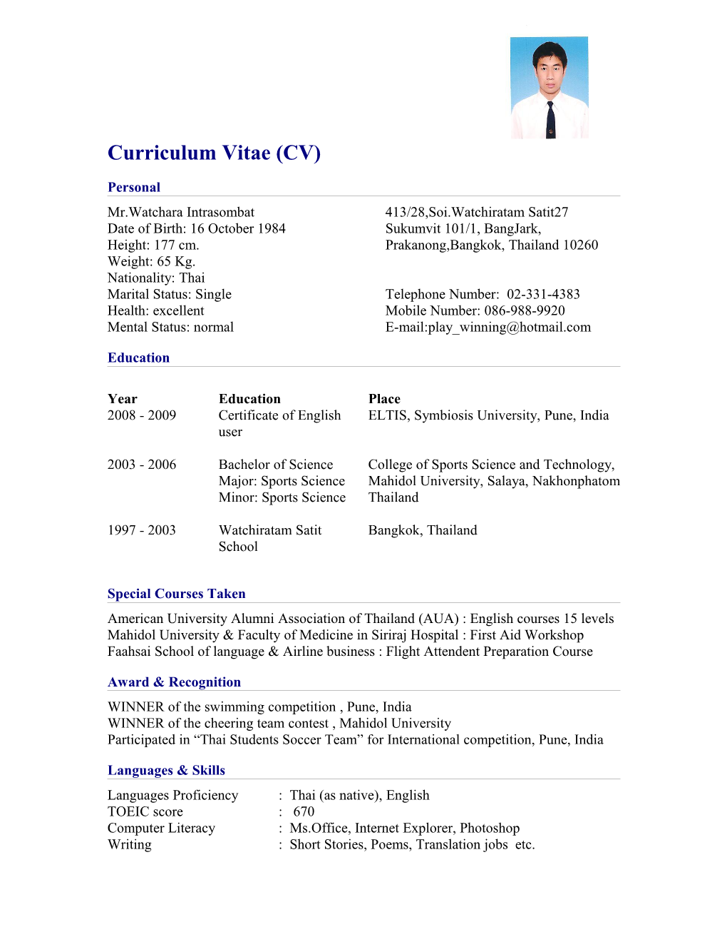 Curriculum Vitae (CV) s4