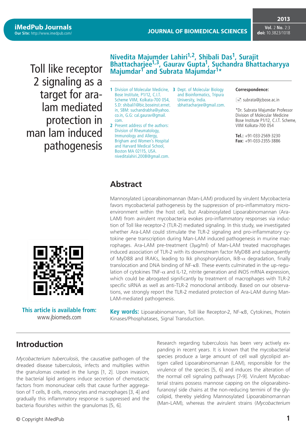 Toll Like Receptor 2 Signaling As a Target for Ara- Lam Mediated