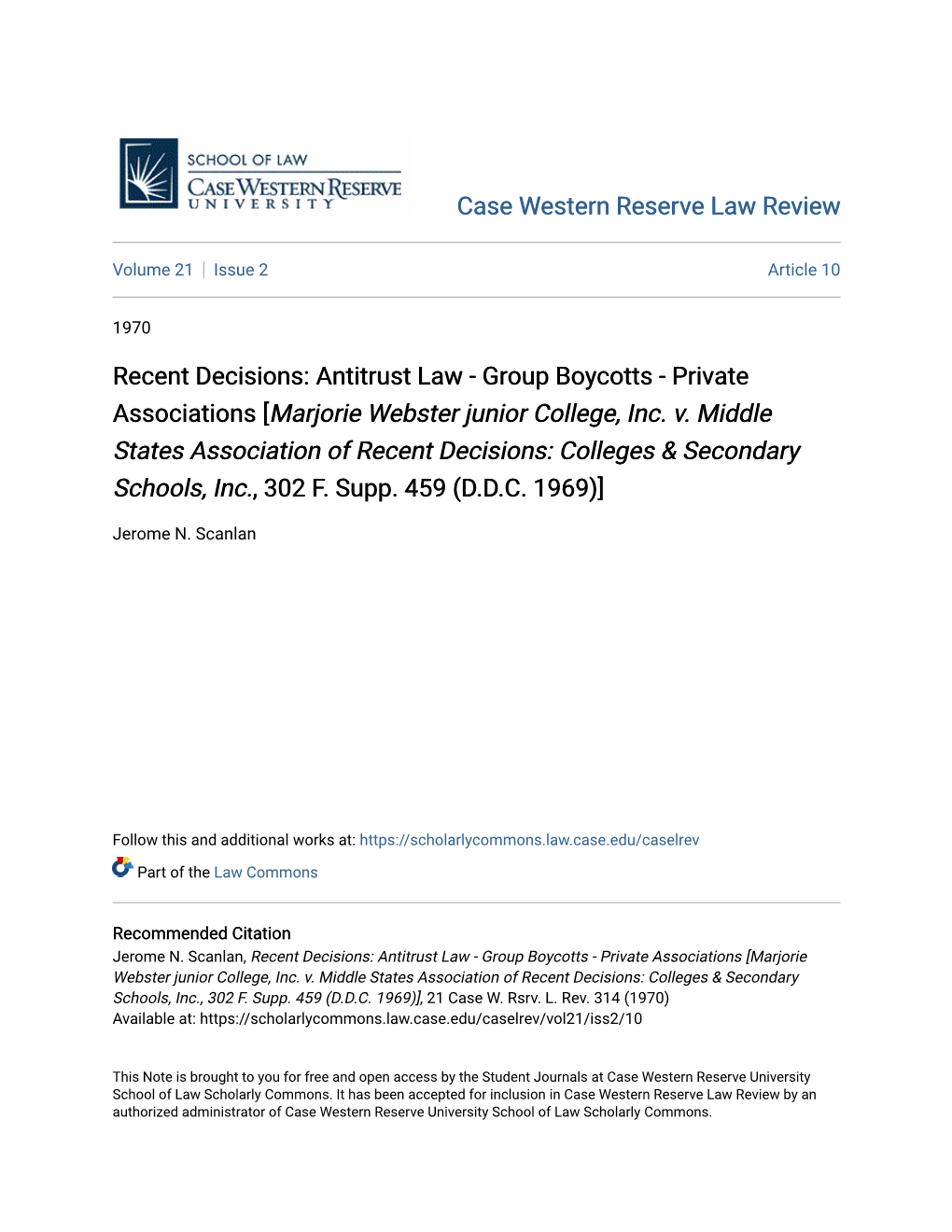 Antitrust Law - Group Boycotts - Private Associations [Marjorie Webster Junior College, Inc