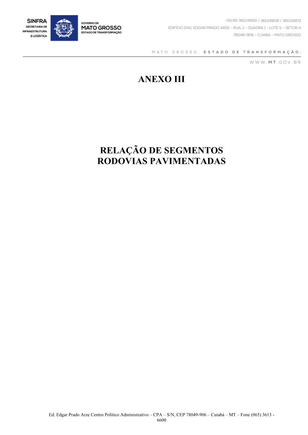 Anexo Iii Relação De Segmentos Rodovias