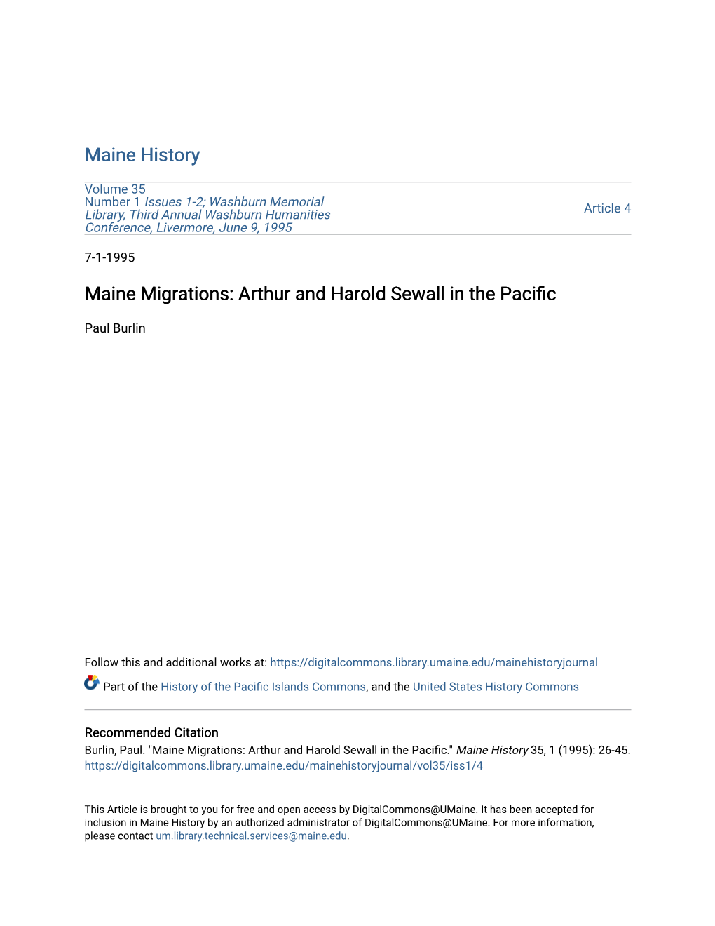 Maine Migrations: Arthur and Harold Sewall in the Pacific