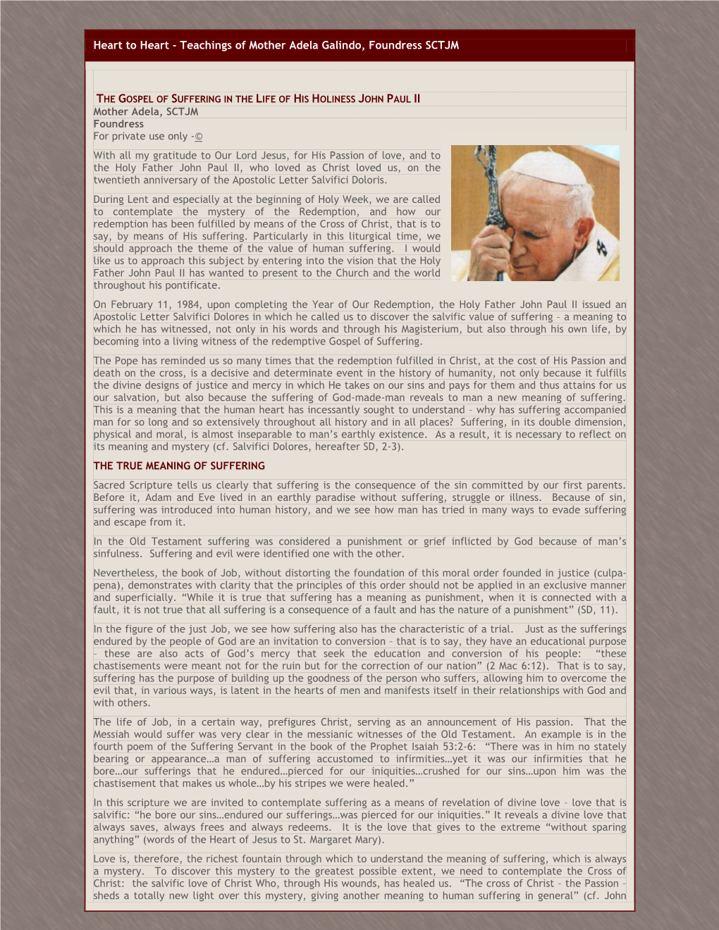 The Gospel of Suffering in the Life of John Paul II