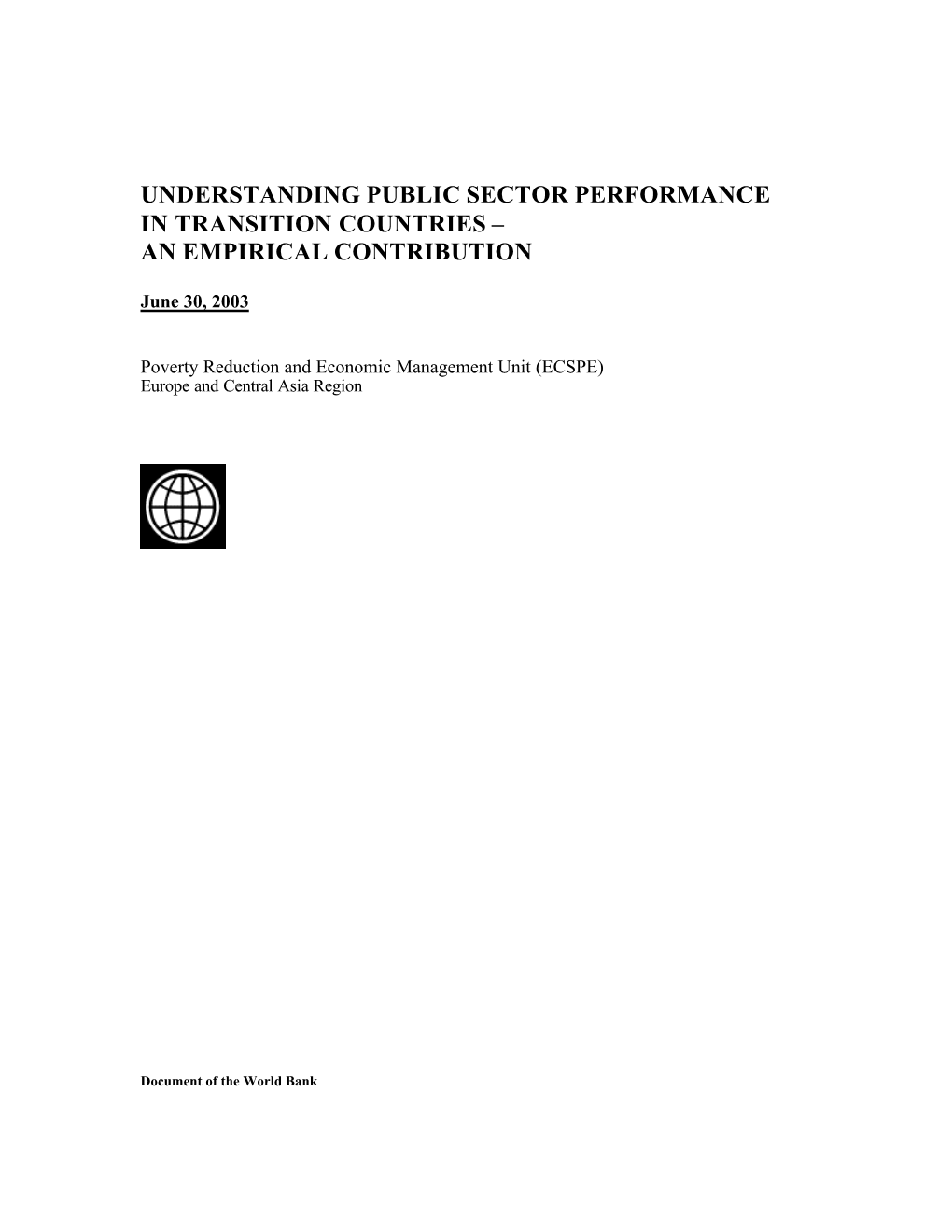 Understanding Public Sector Performance in Transition Countries – an Empirical Contribution