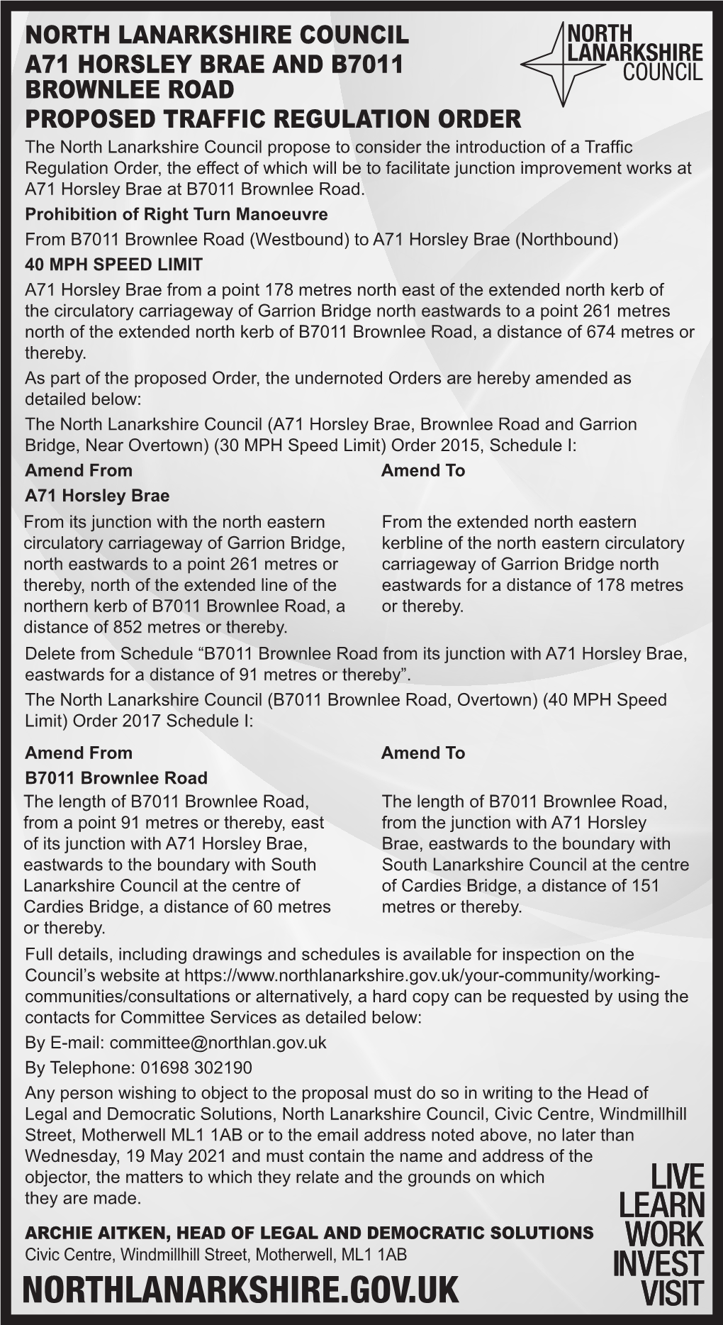 North Lanarkshire Council A71 Horsley Brae and B7011