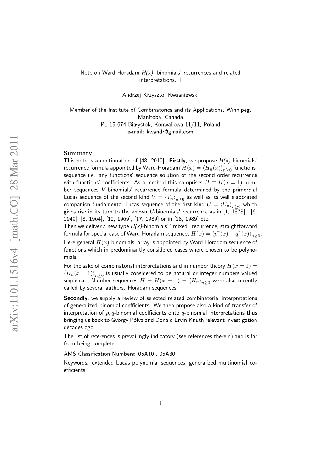 Note on Ward-Horadam H (X)-Binomials' Recurrences And