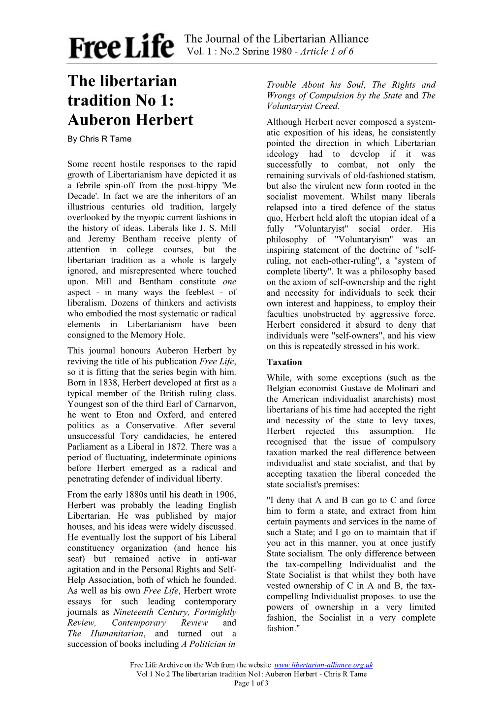 The Libertarian Tradition No 1: Auberon Herbert