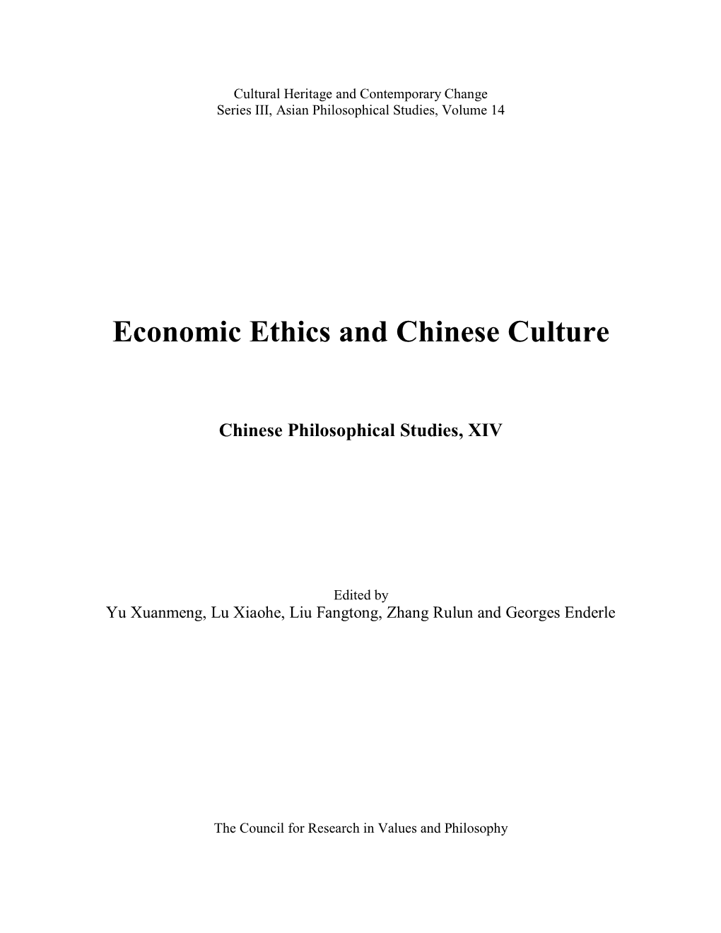 Economic Ethics and Chinese Culture