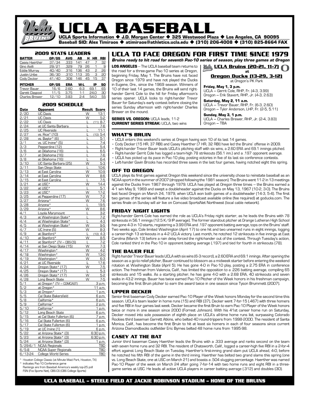 UCLA Baseball UCLA Sports Information U J.D