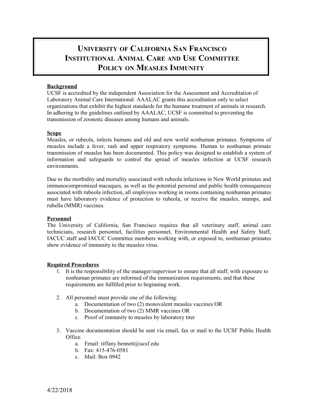 UCSF Polio Vaccination Policy for the Laboratory Setting