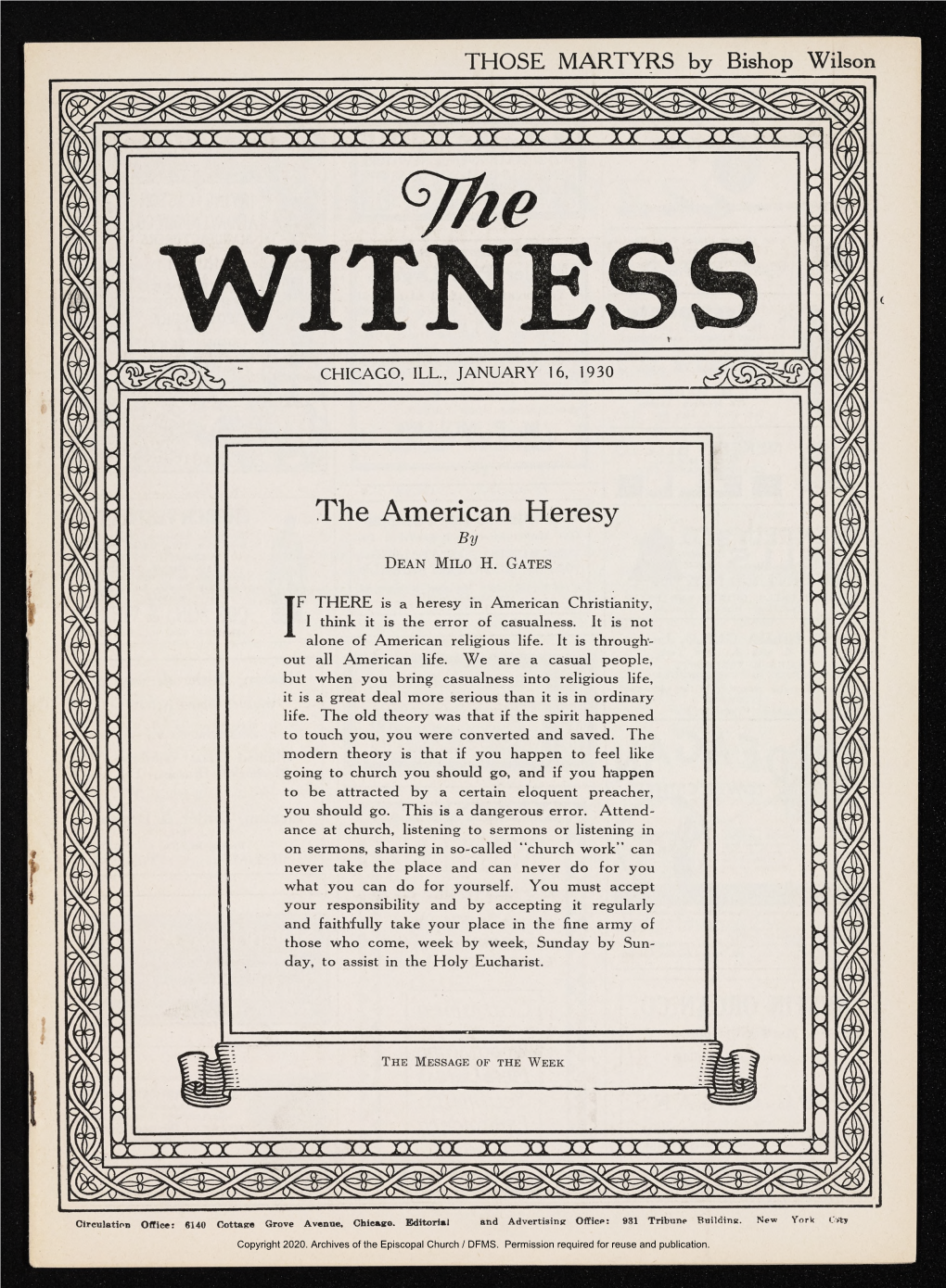 1930 the Witness, Vol. 14, No. 23. January 16, 1930