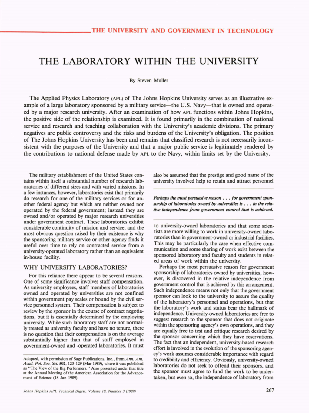 The Laboratory Within the University