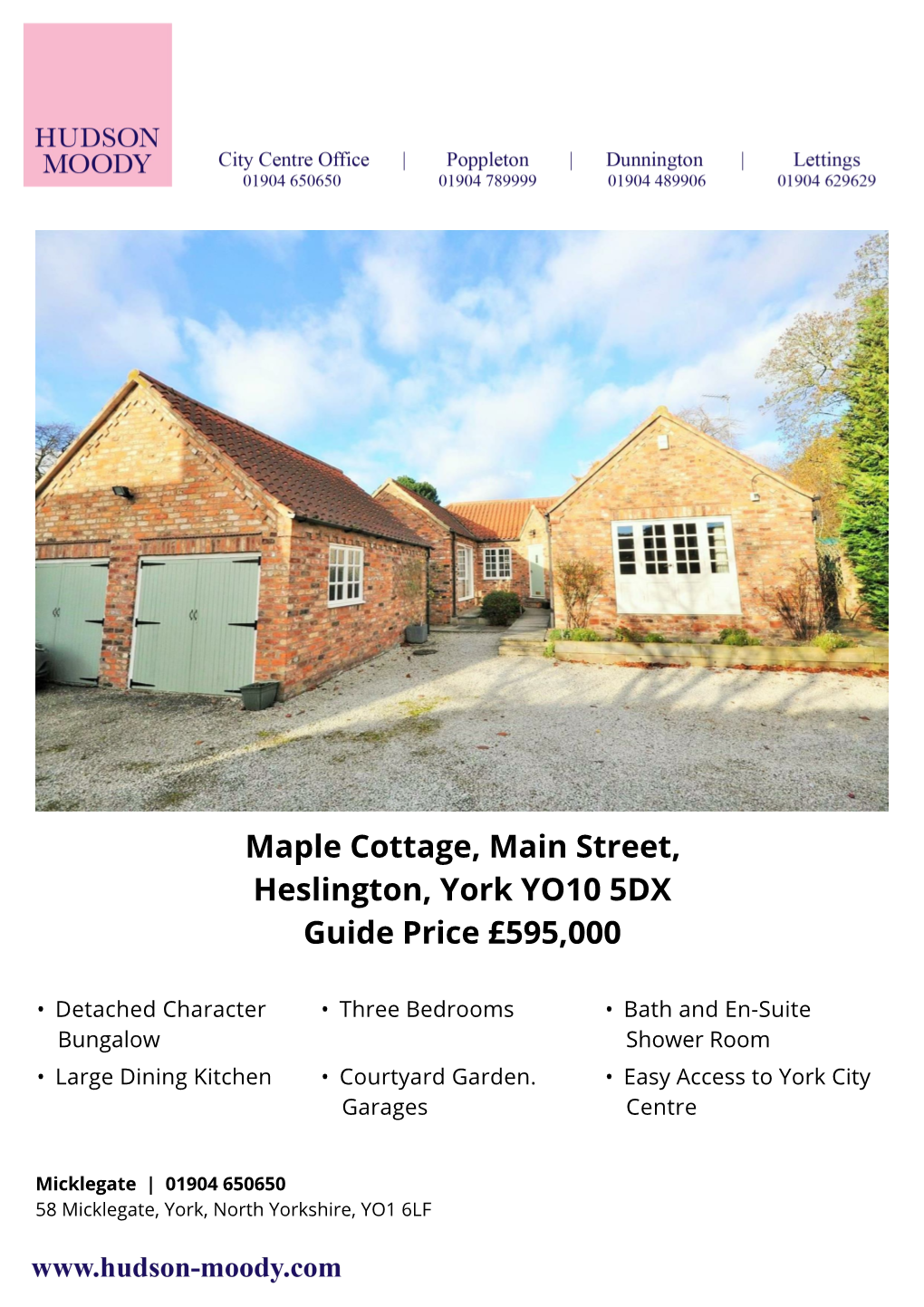 Maple Cottage, Main Street, Heslington, York YO10 5DX Guide Price £595,000