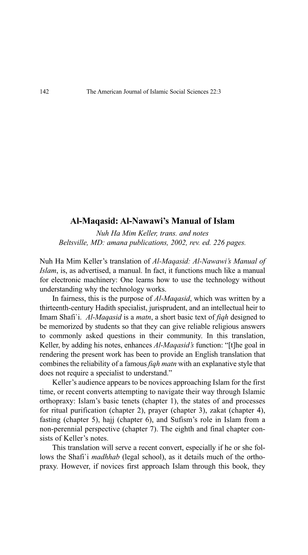 Al-Maqasid: Al-Nawawi's Manual of Islam