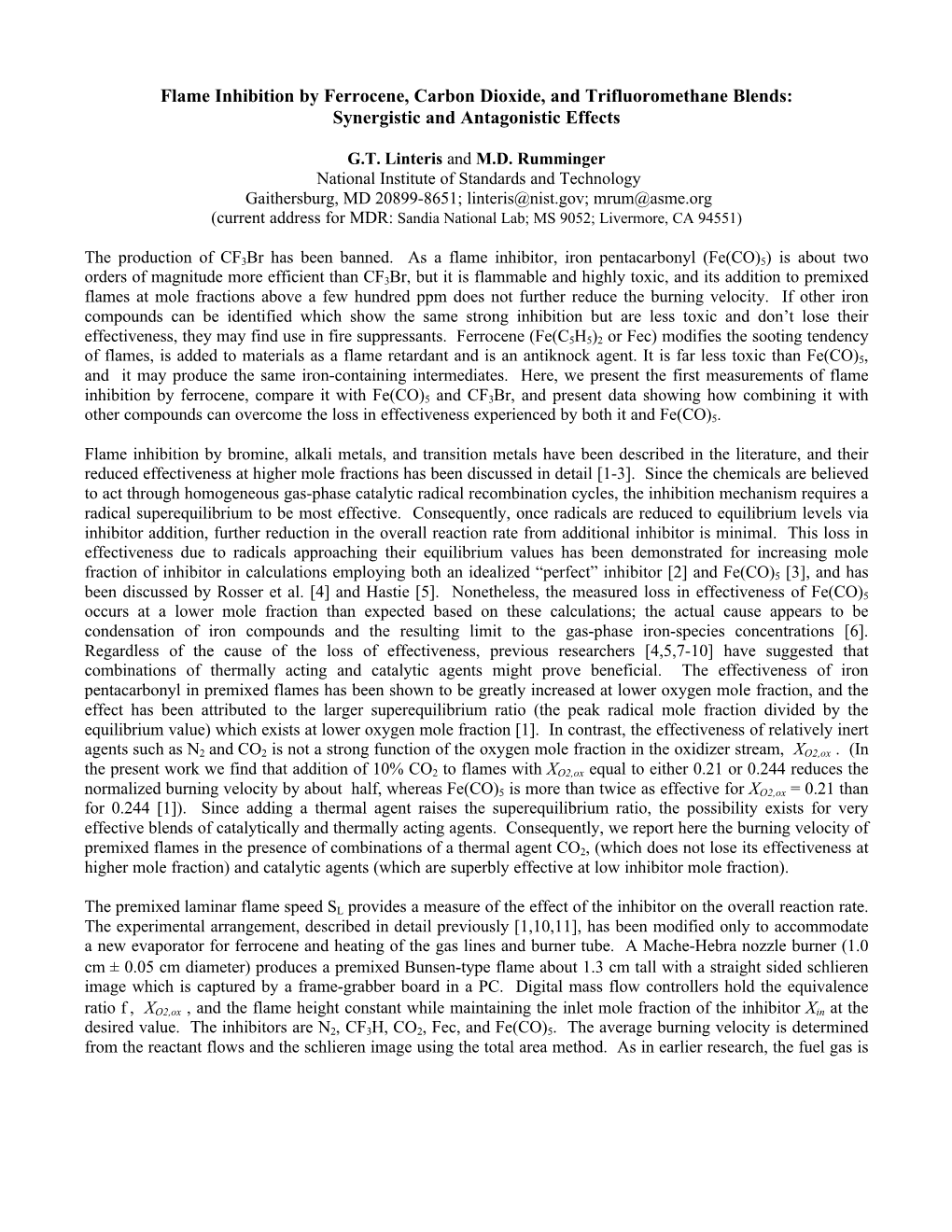 Flame Inhibition by Ferrocene, Carbon Dioxide, and Trifluoromethane Blends: Synergistic and Antagonistic Effects