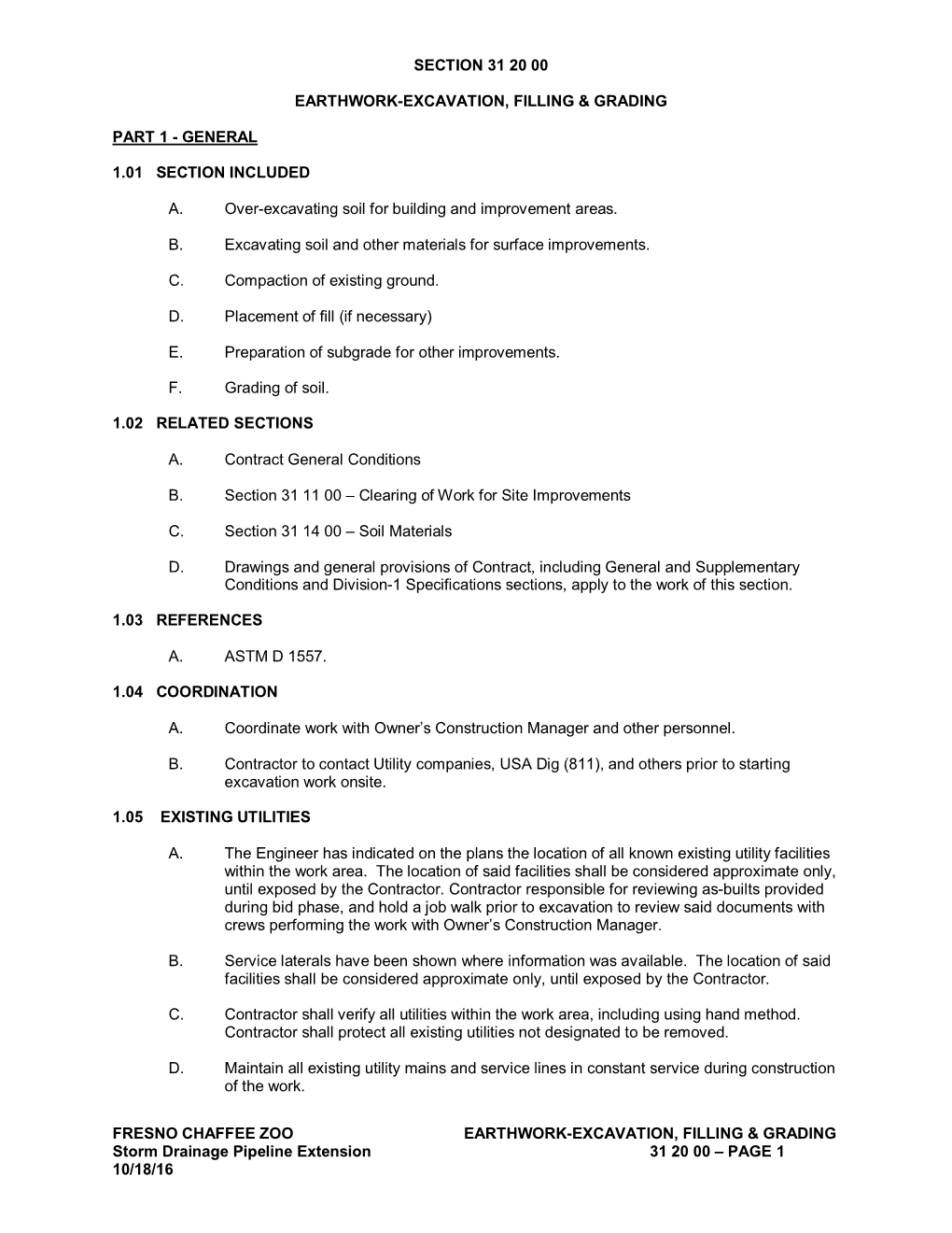 Section 31 20 00 Earthwork-Excavation