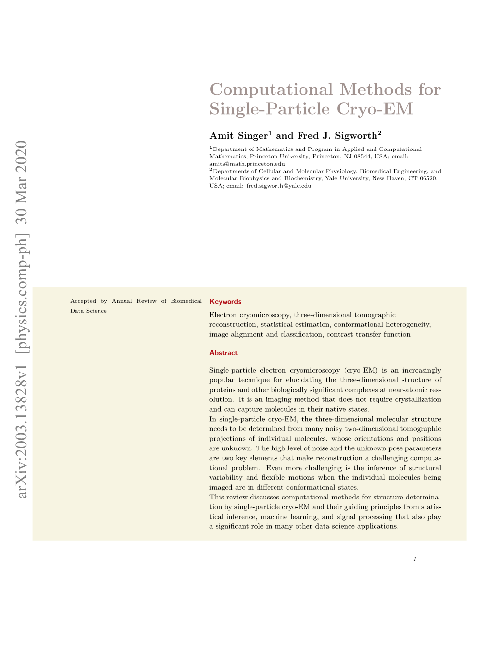 Computational Methods for Single-Particle Cryo-EM