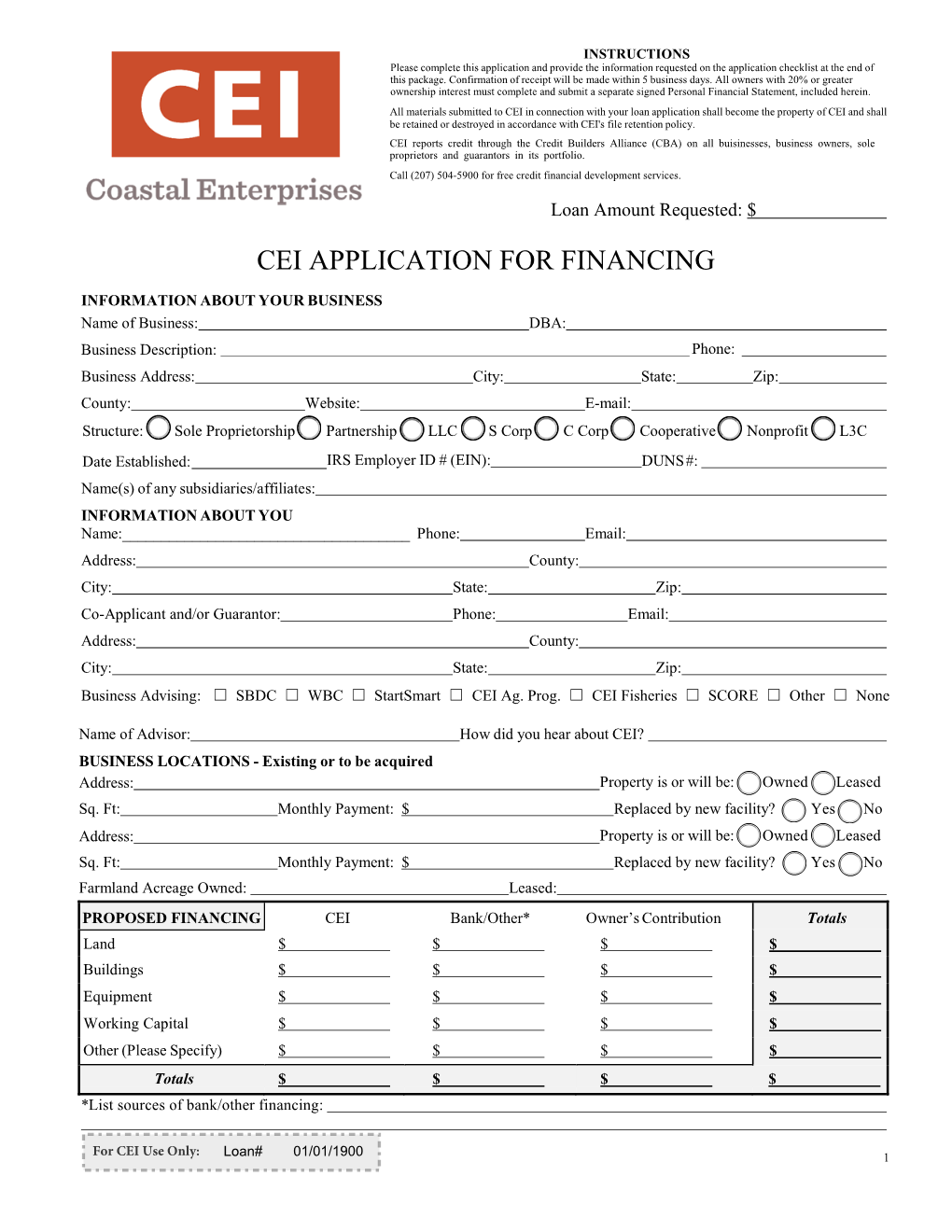 CEI Business Loan Application