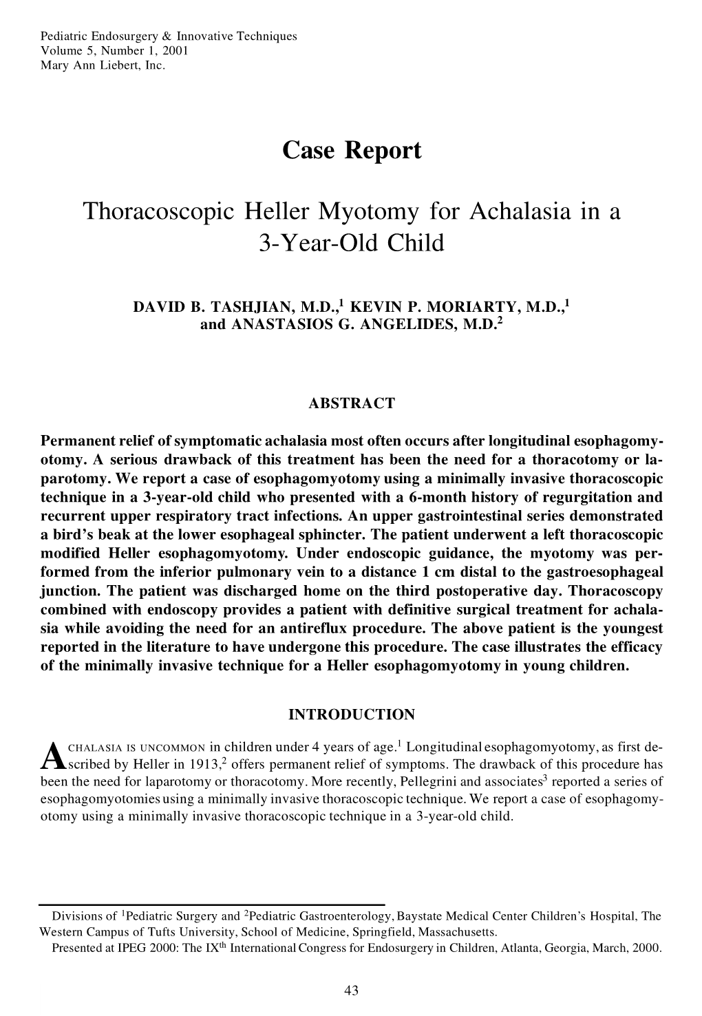 Thoracoscopic Heller Myotomy for Achalasia in a 3-Year-Old Child