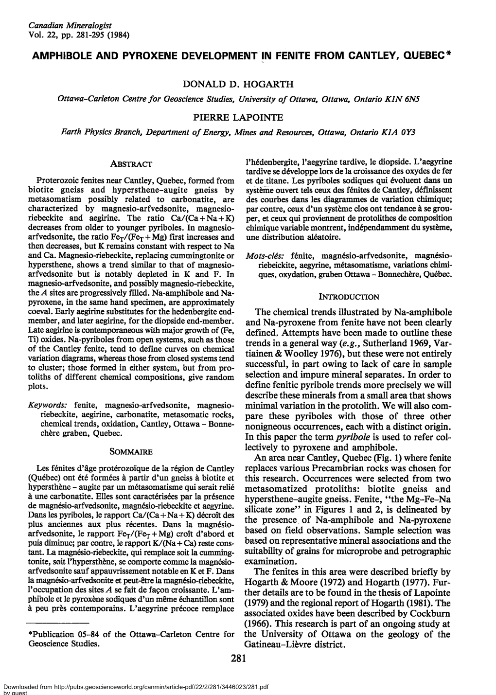 Amphibole and Pyroxene Development in Fenite From