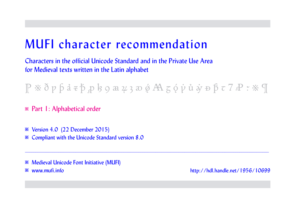 MUFI Character Recommendation V. 4.0: Alphabetical Order