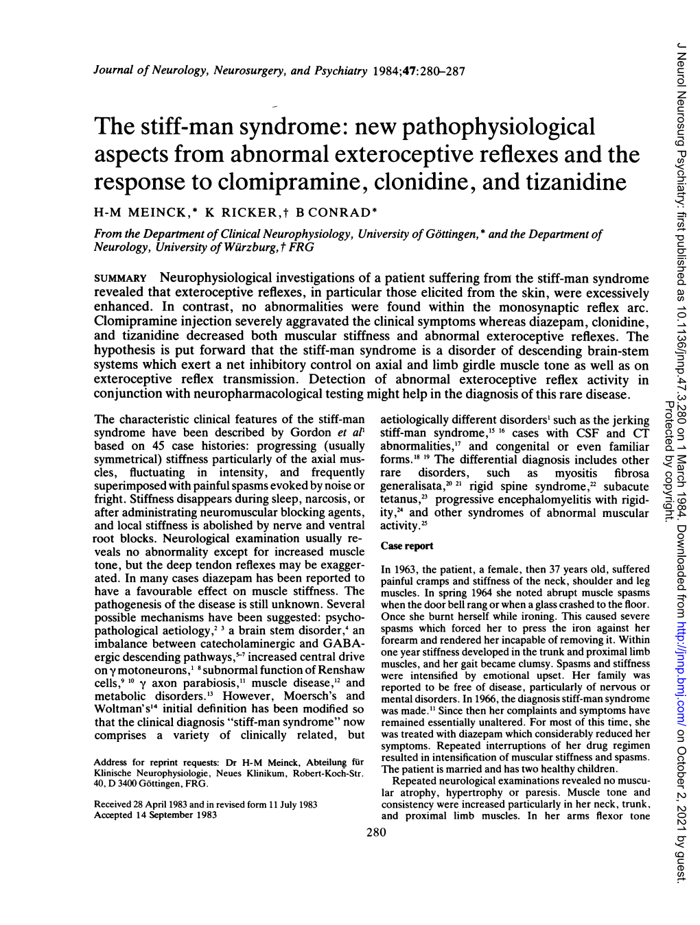 Aspects from Abnormal Exteroceptive Reflexes and the Response to Clomipramine, Clonidine, and Tizanidine