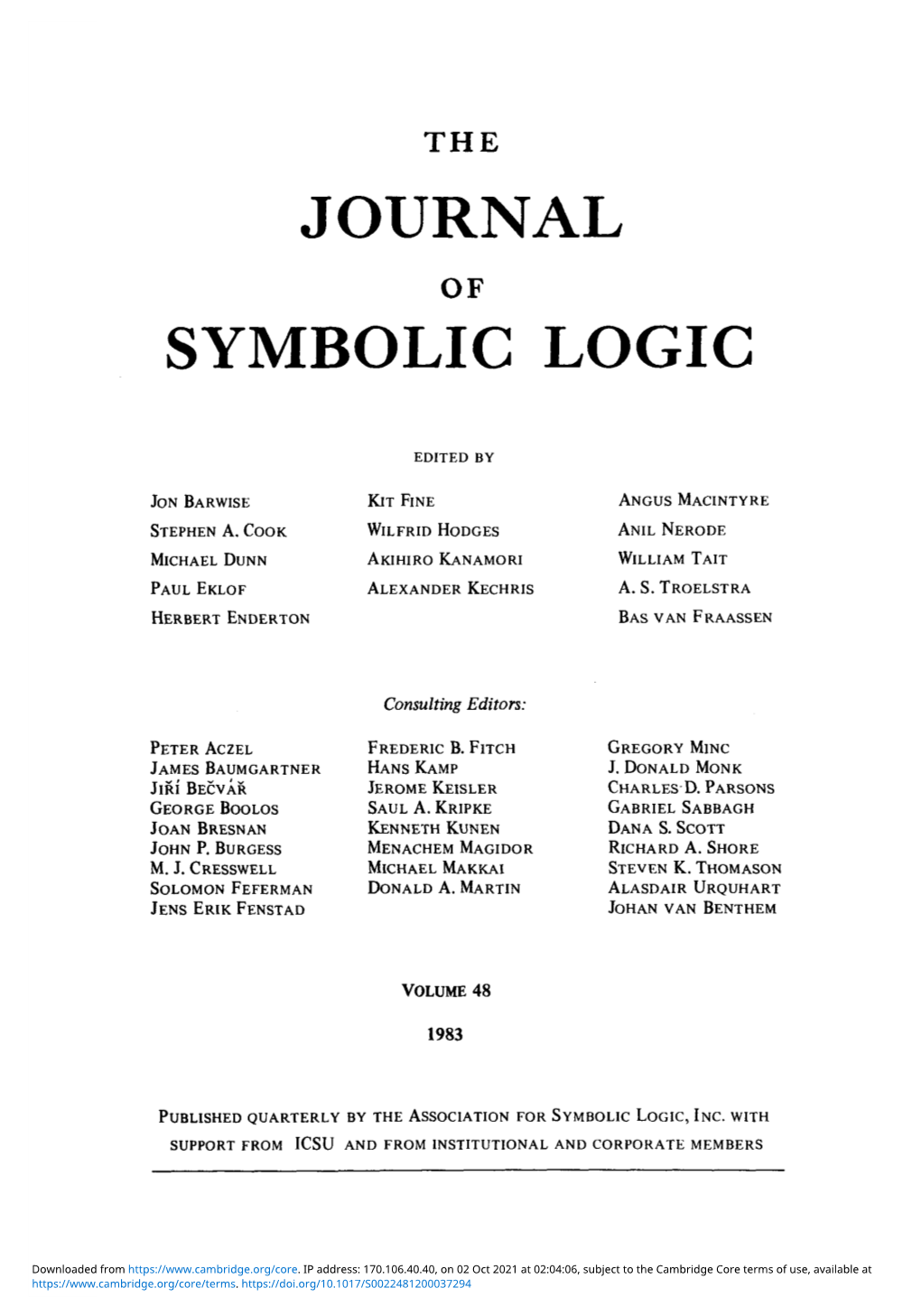 Journal Symbolic Logic