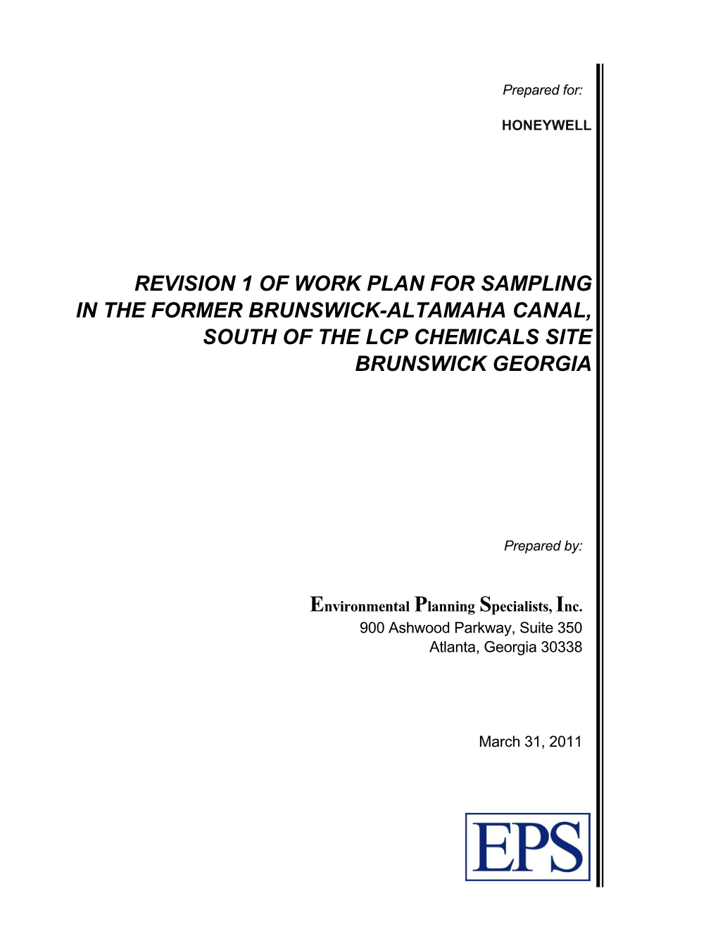 Revision 1 of Work Plan for Sampling in the Former Brunswick-Altamaha Canal, South of the Lcp Chemicals Site Brunswick Georgia