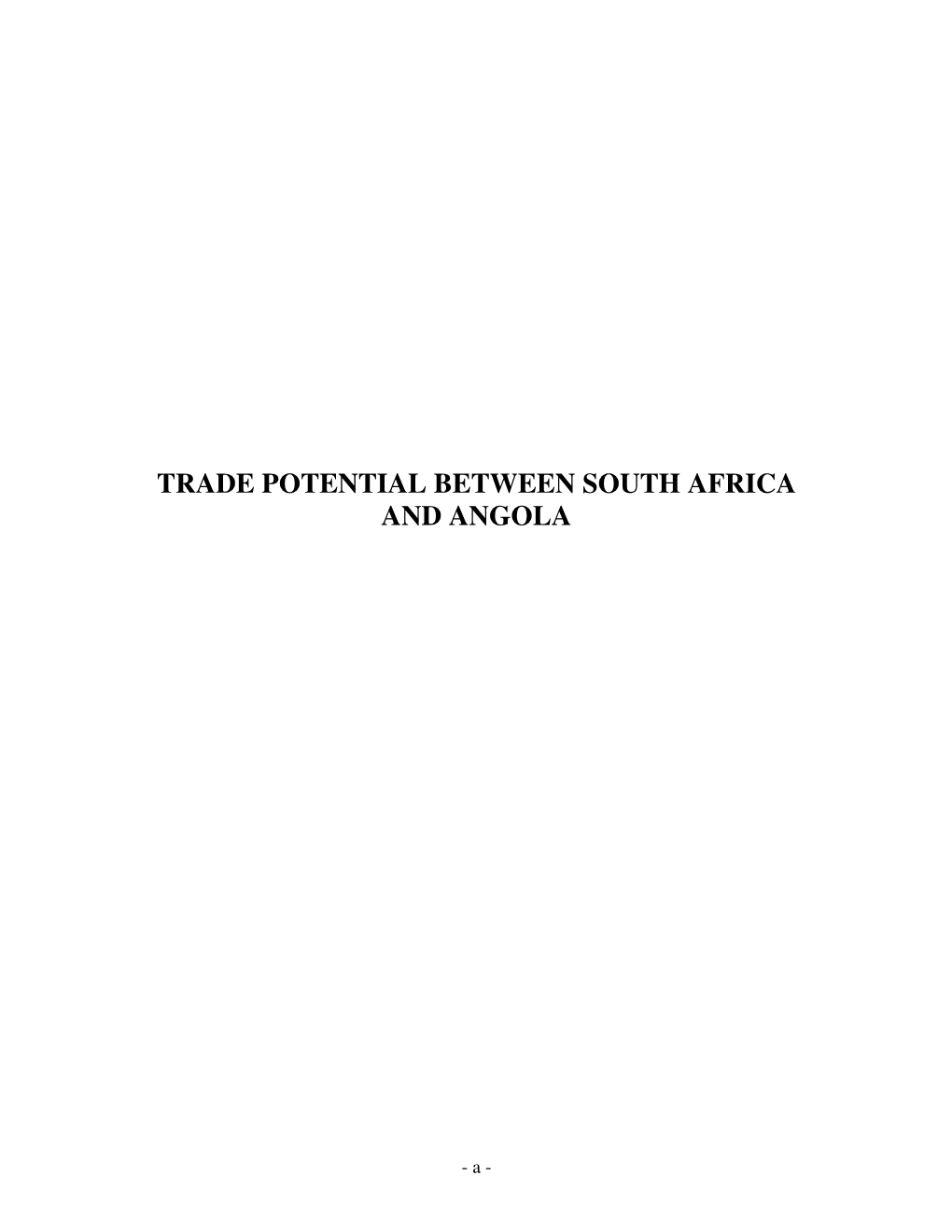 Trade Potential Between South Africa and Angola